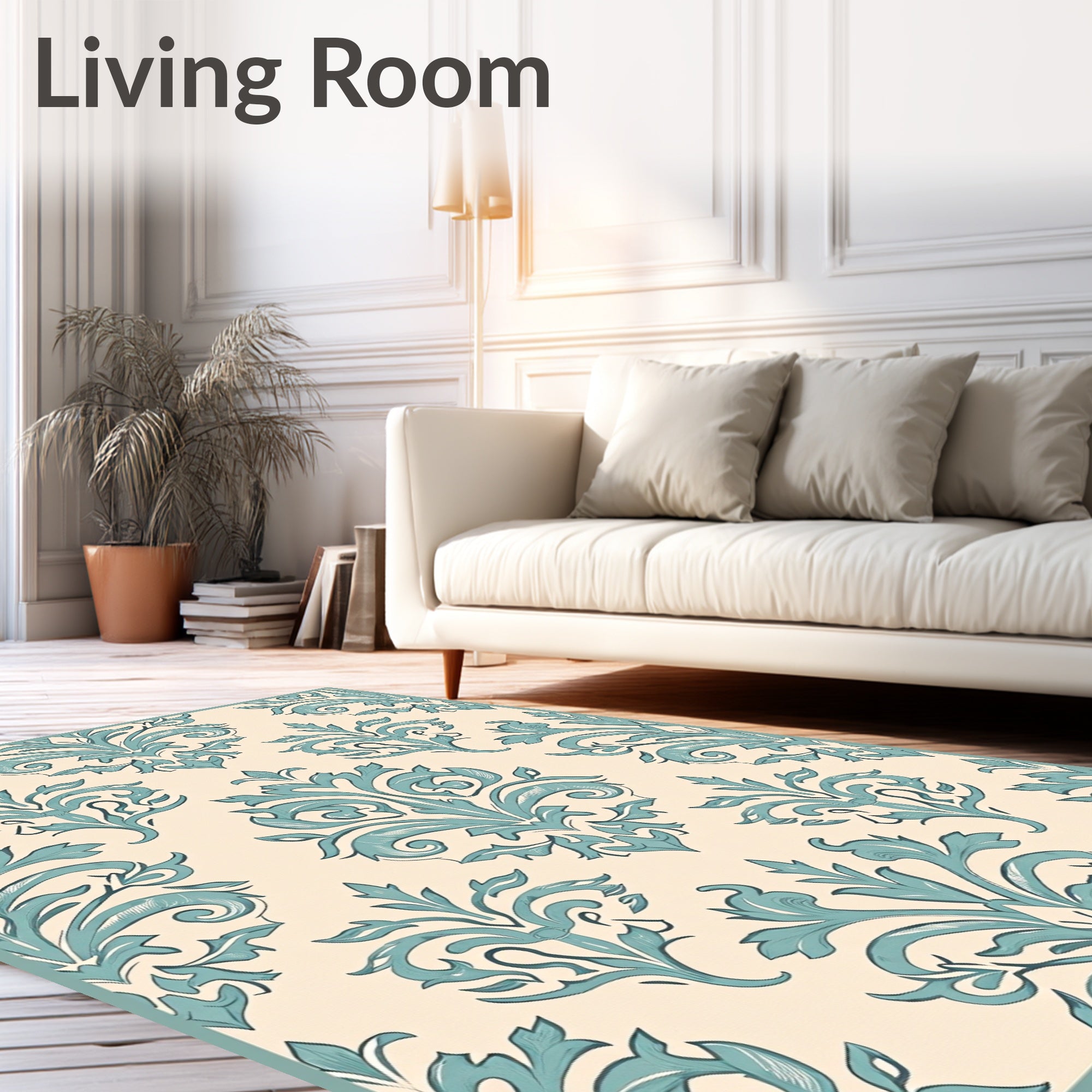 Elegant Teal Damask Floral Pattern Rug
