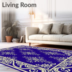 Royal Blue Ivory Floral Medallion Rug