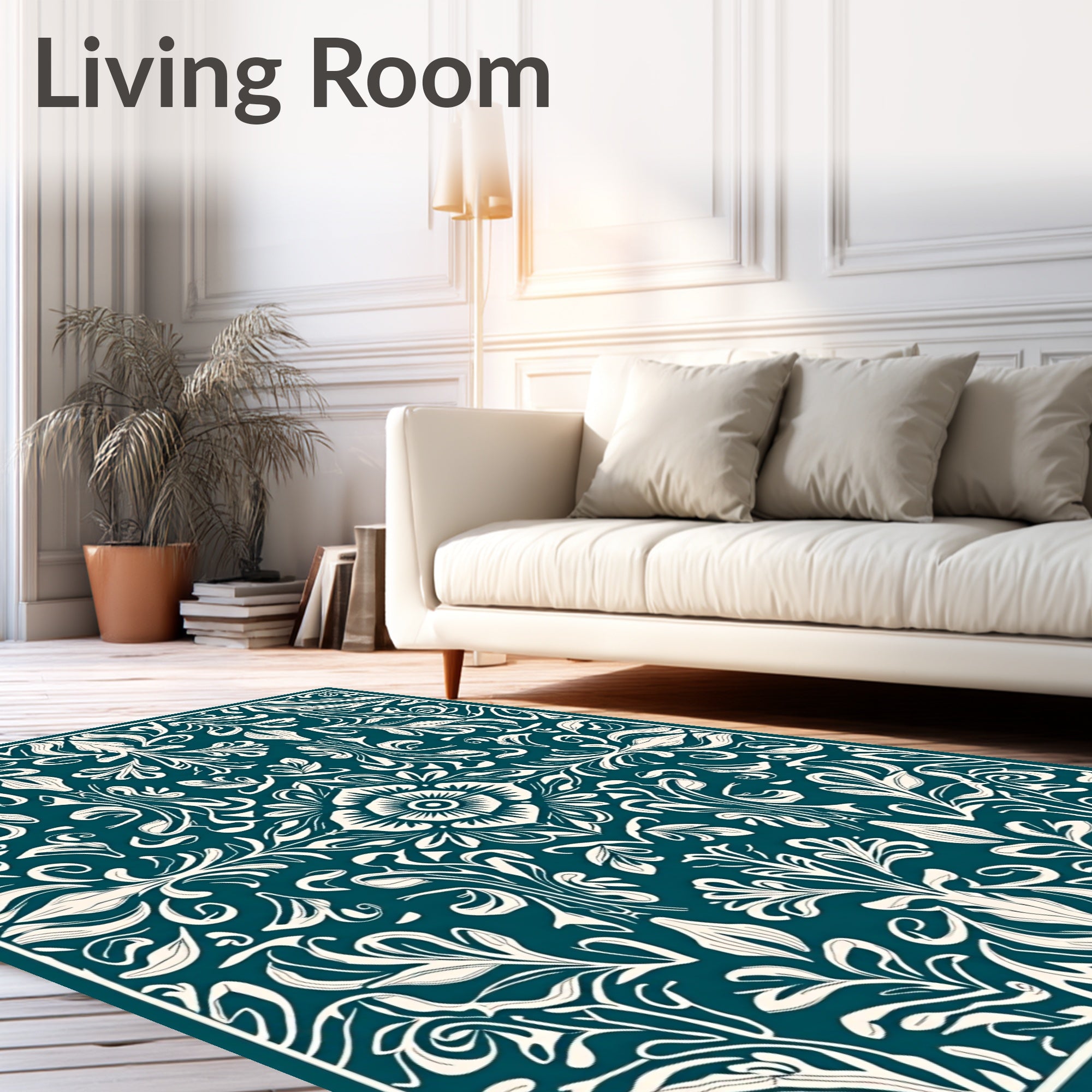 Elegant Teal Floral Swirl Pattern Rug