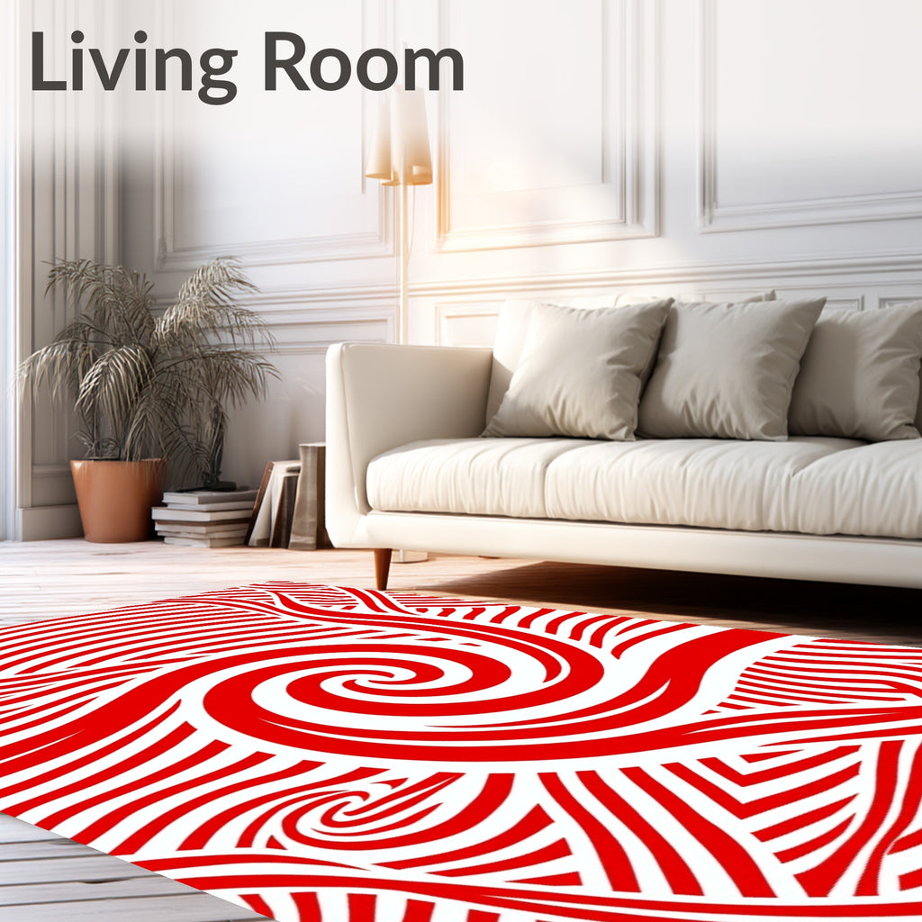 Radiant Red Swirl Stripe Abstract Rug