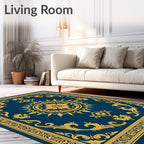 Ornate Floral Medallion Border Design Rug