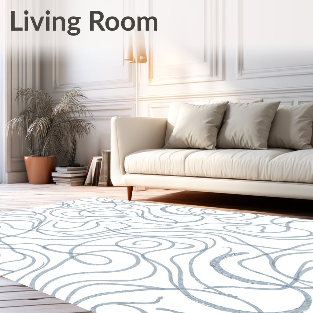 Cool Blue Swirl Abstract Pattern Rug