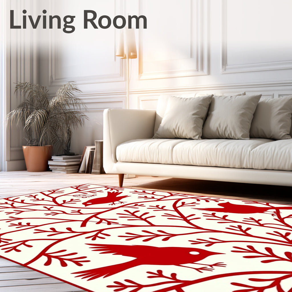 Red Birds Branches Decorative Accent Rug