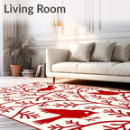 Red Birds Branches Decorative Accent Rug