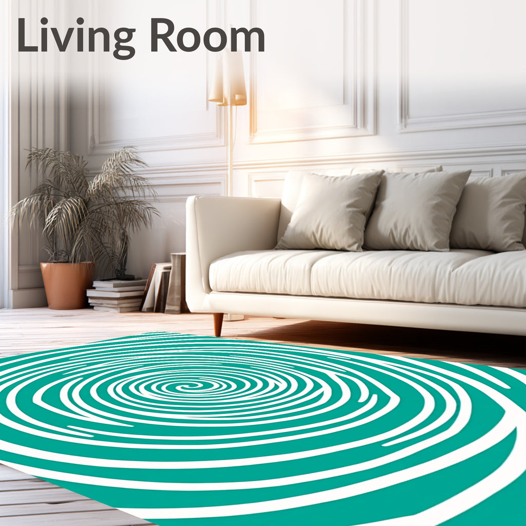 Teal Swirl Curve Pattern Design Rug