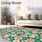 Pink White Flower Garden Pattern Rug