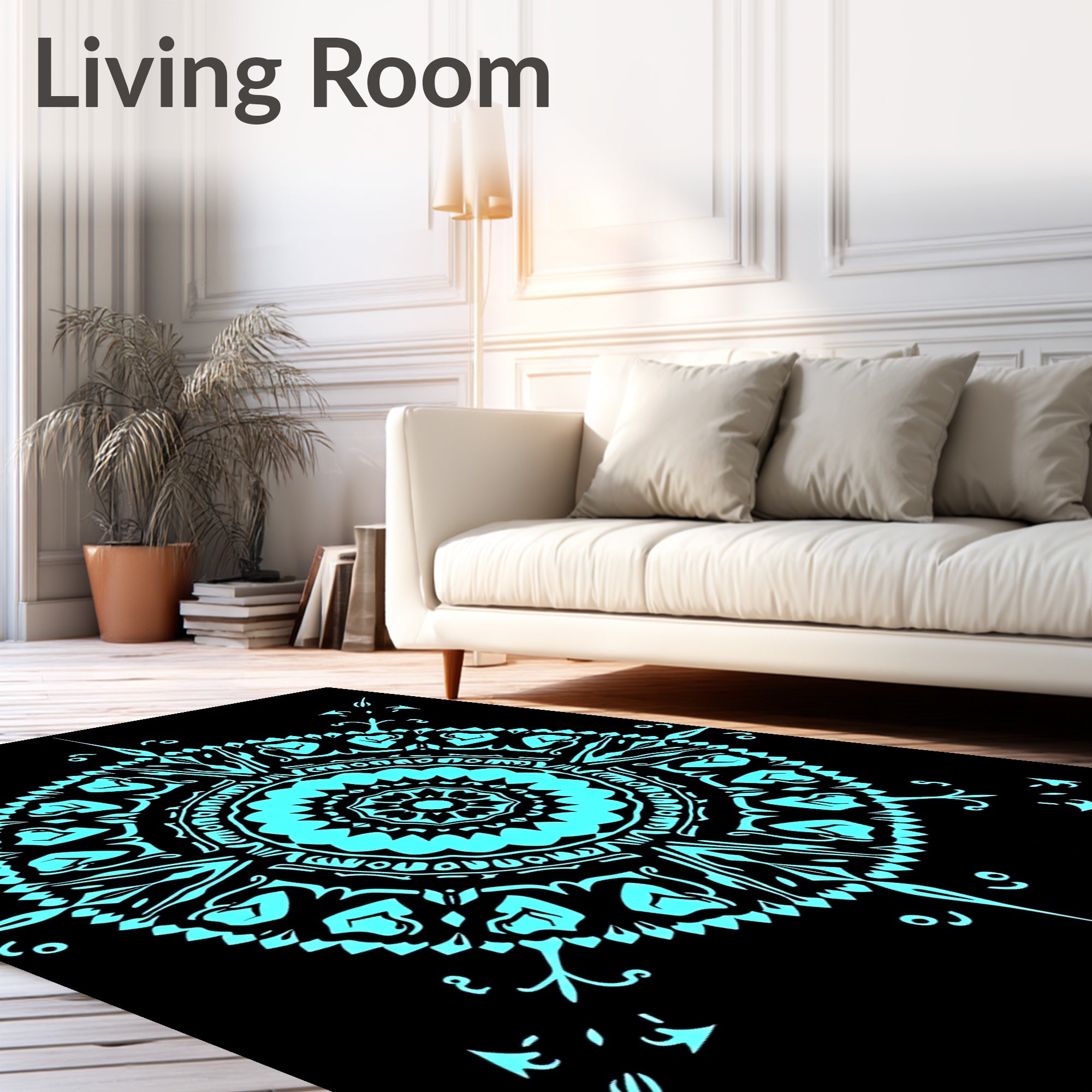 Intricate Aqua Medallion Tribal Design Rug
