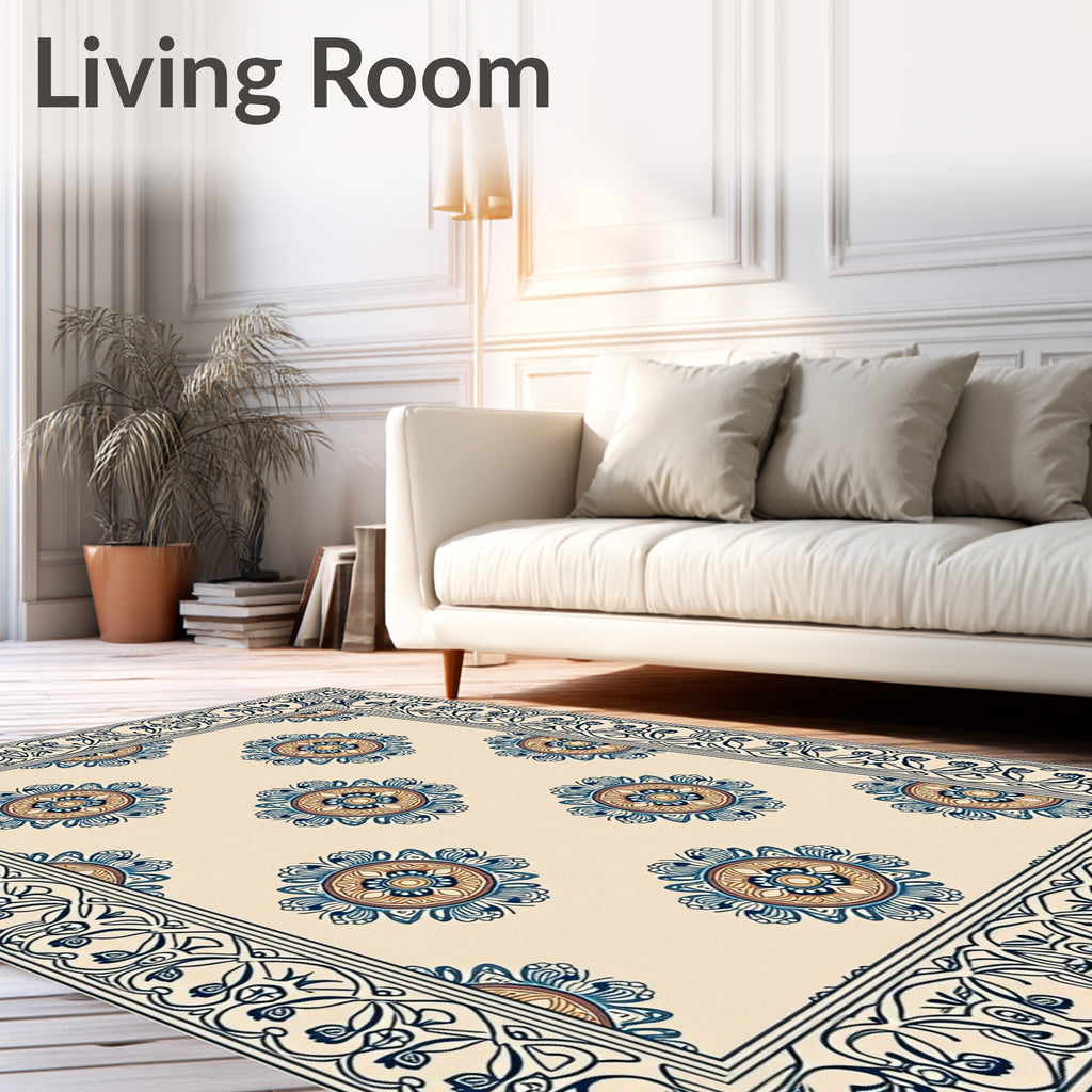 Classic Floral Medallion Border Design Rug