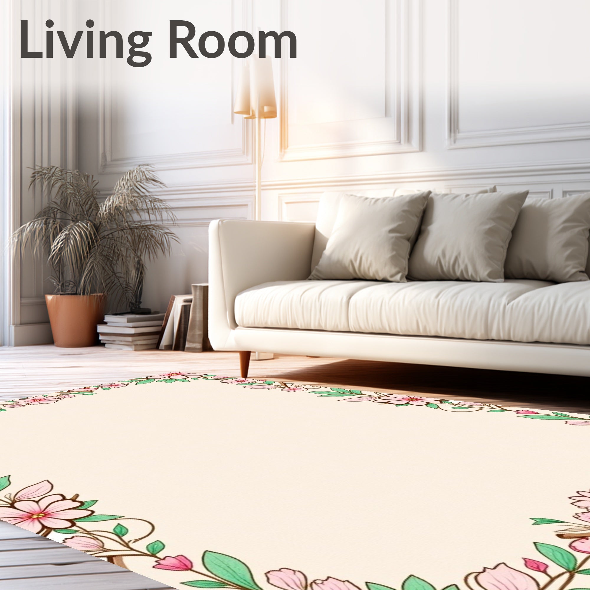 Floral Branch Pink Petal Design Rug