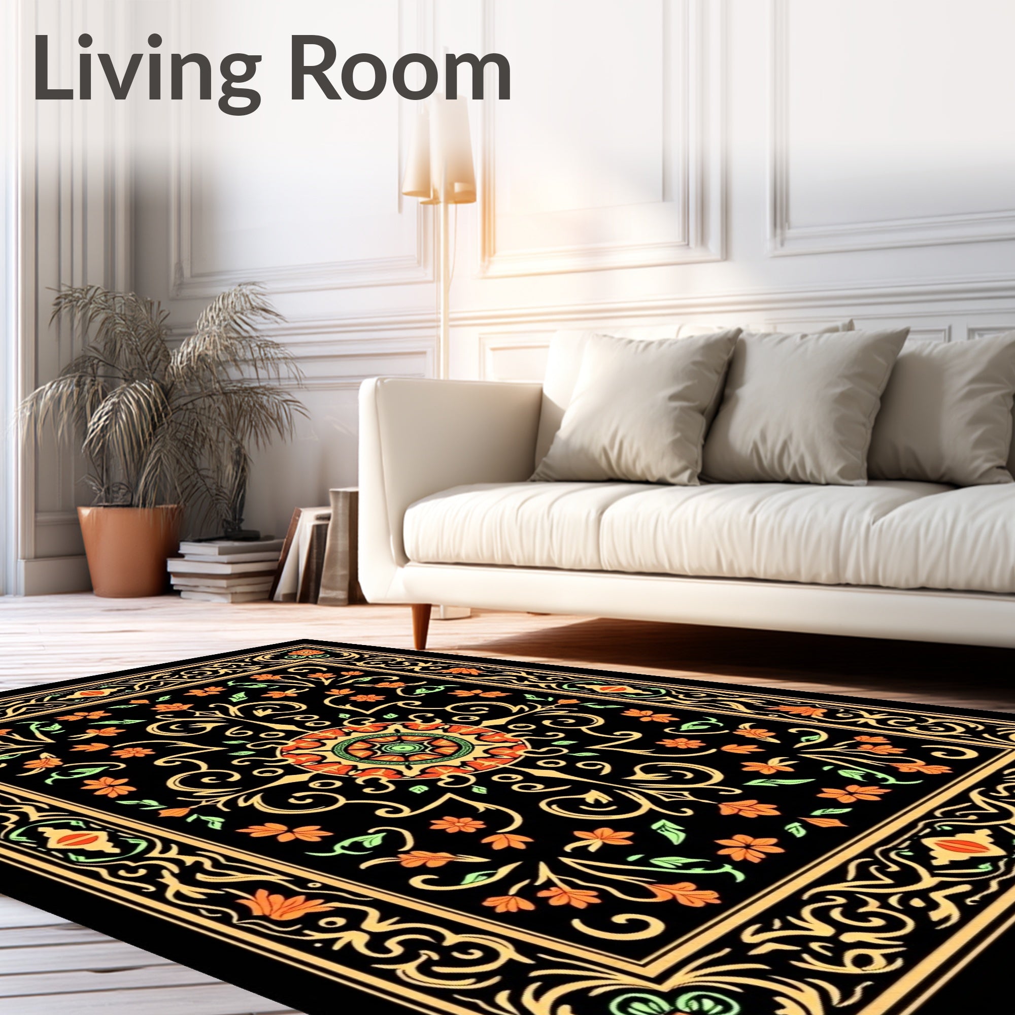 Ornate Floral and Scrollwork Design Rug