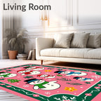 Charming Pink Snowman Scattered Folk Art Rug