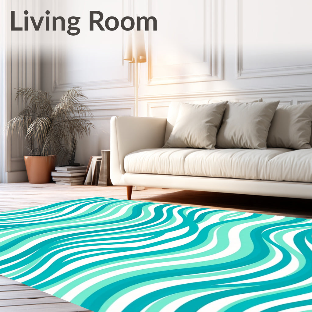 Ocean Wave Patterned Teal Rug
