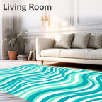 Ocean Wave Patterned Teal Rug