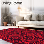 Red Abstract Swirls Ornate Design Rug