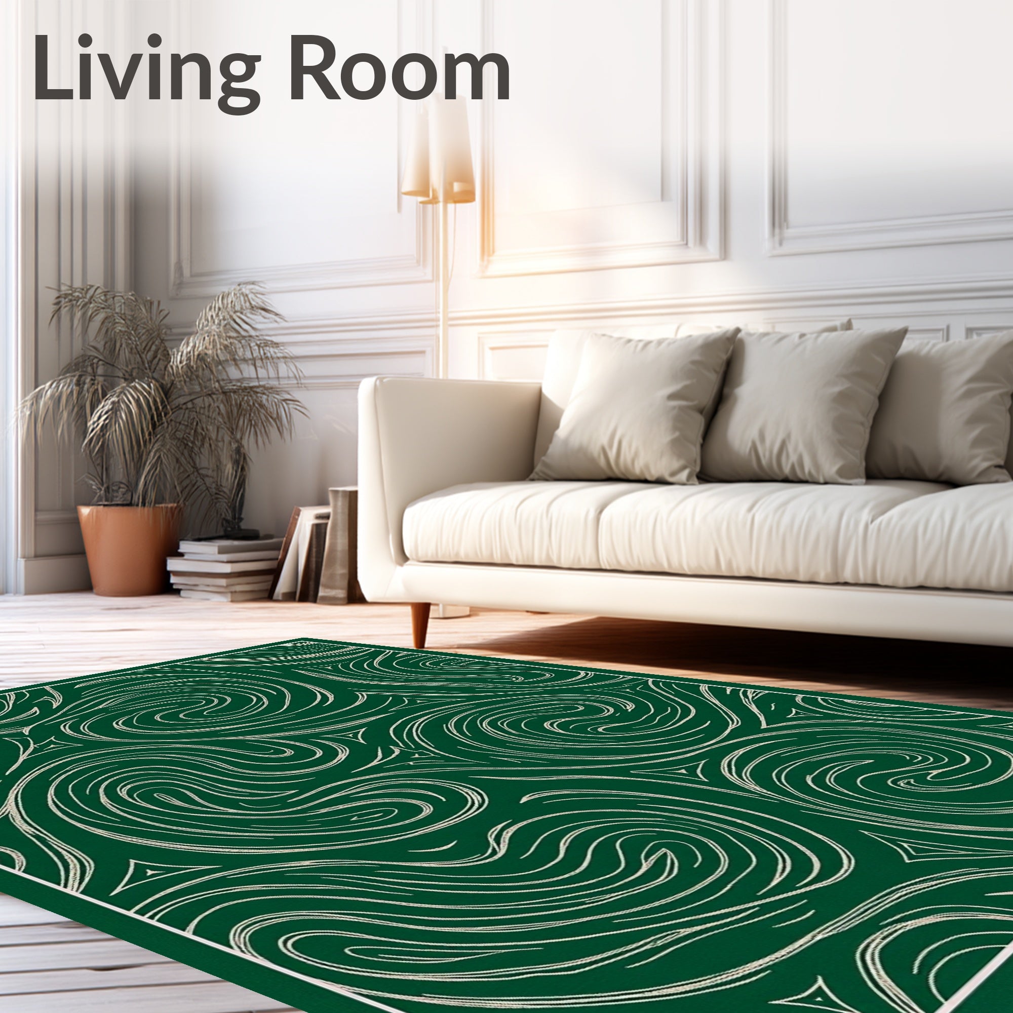 Dark Emerald Swirls Abstract Pattern Rug