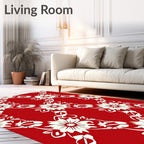 Ornate Floral Vines Red White Pattern Rug