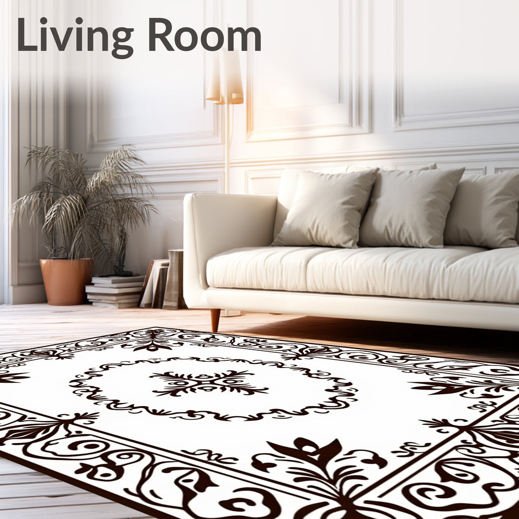 Intricate Floral Border Pattern Rug