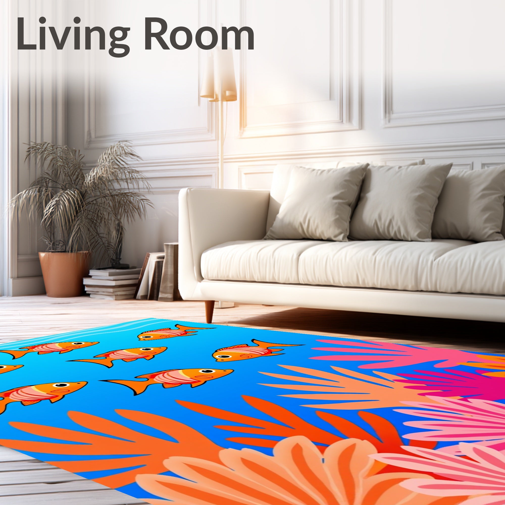 Bright Orange Fish Coral Garden Rug