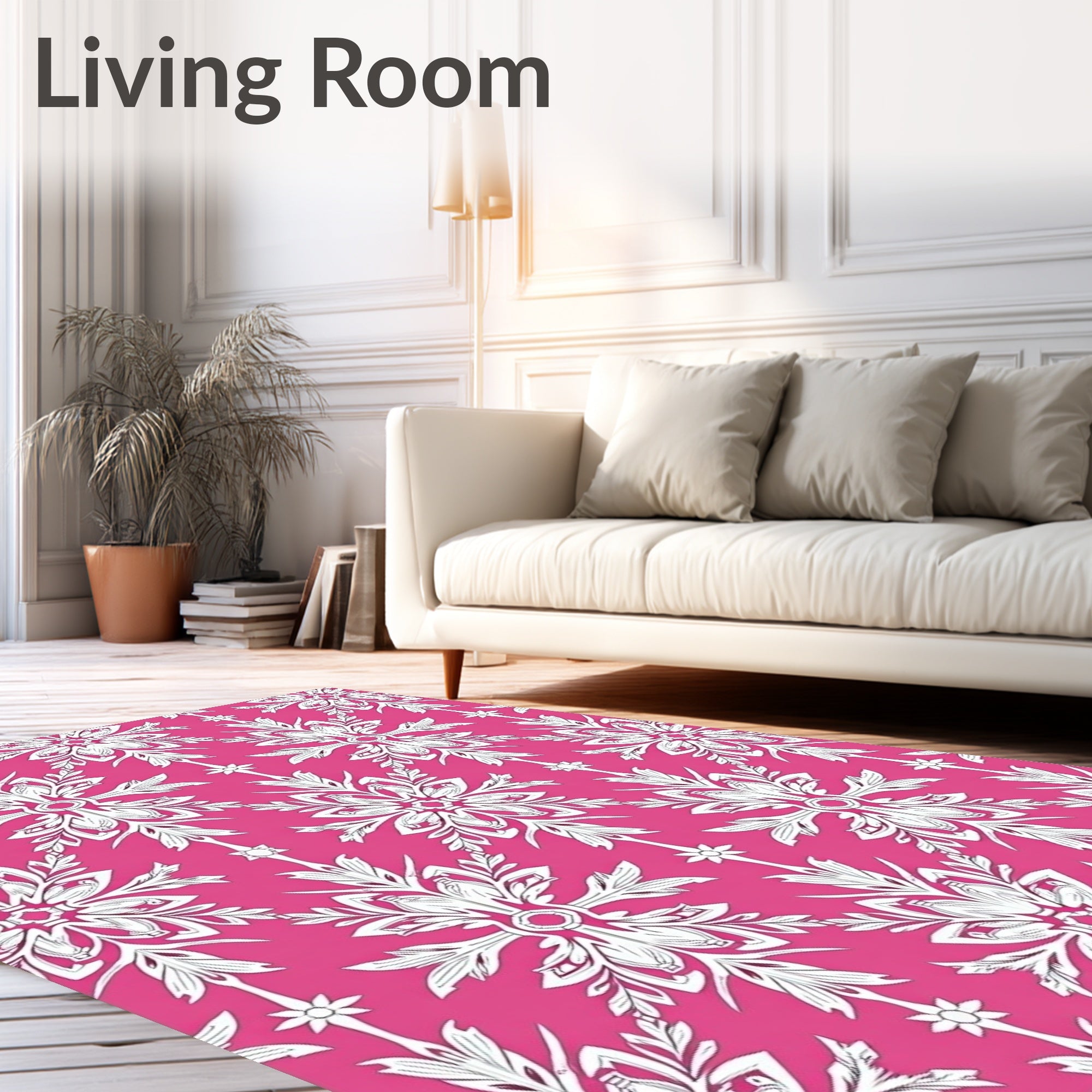 Fuchsia White Ornate Medallion Floral Rug