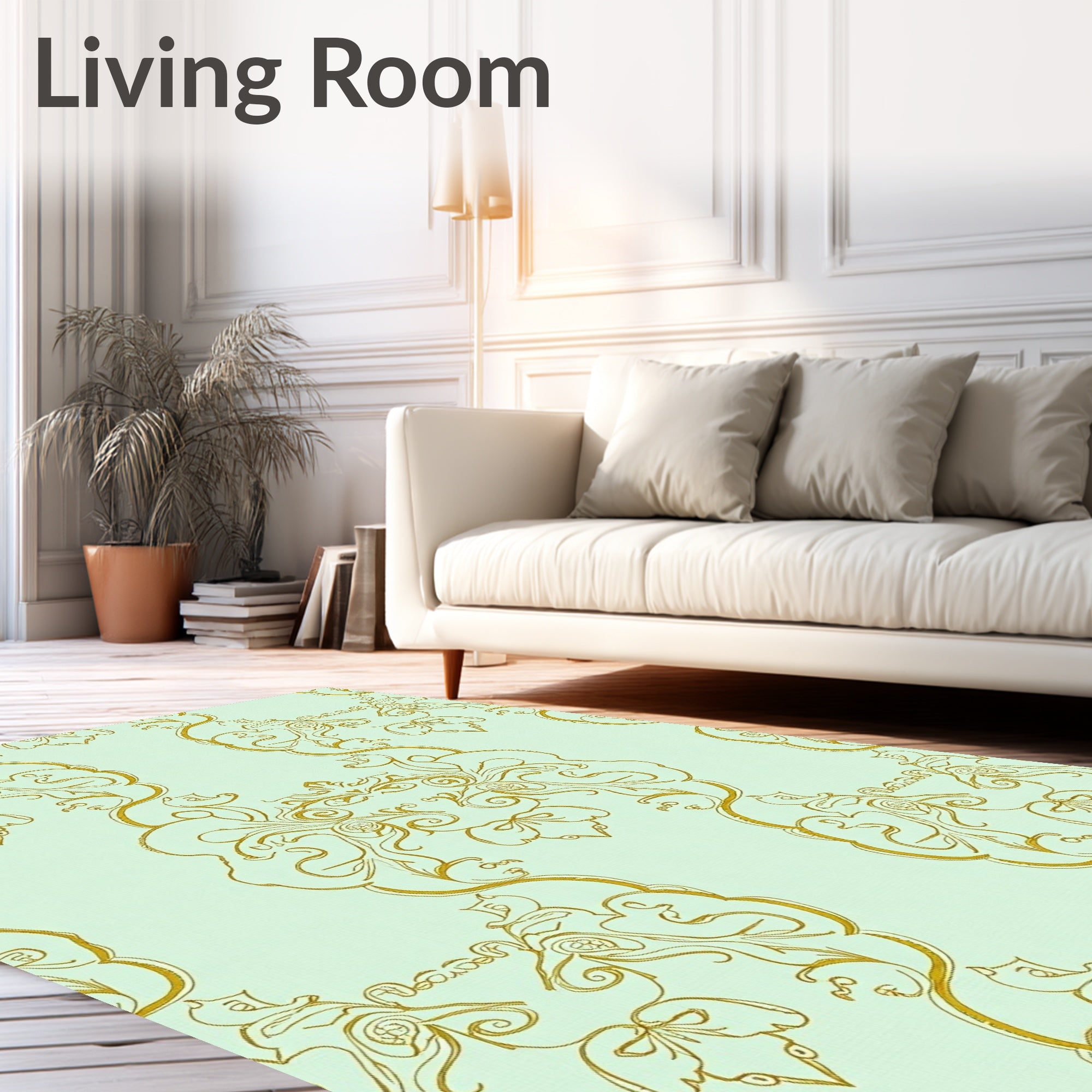 Gold Swirling Floral Damask Rug