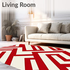 Bold Red White Geometric Maze Pattern Rug