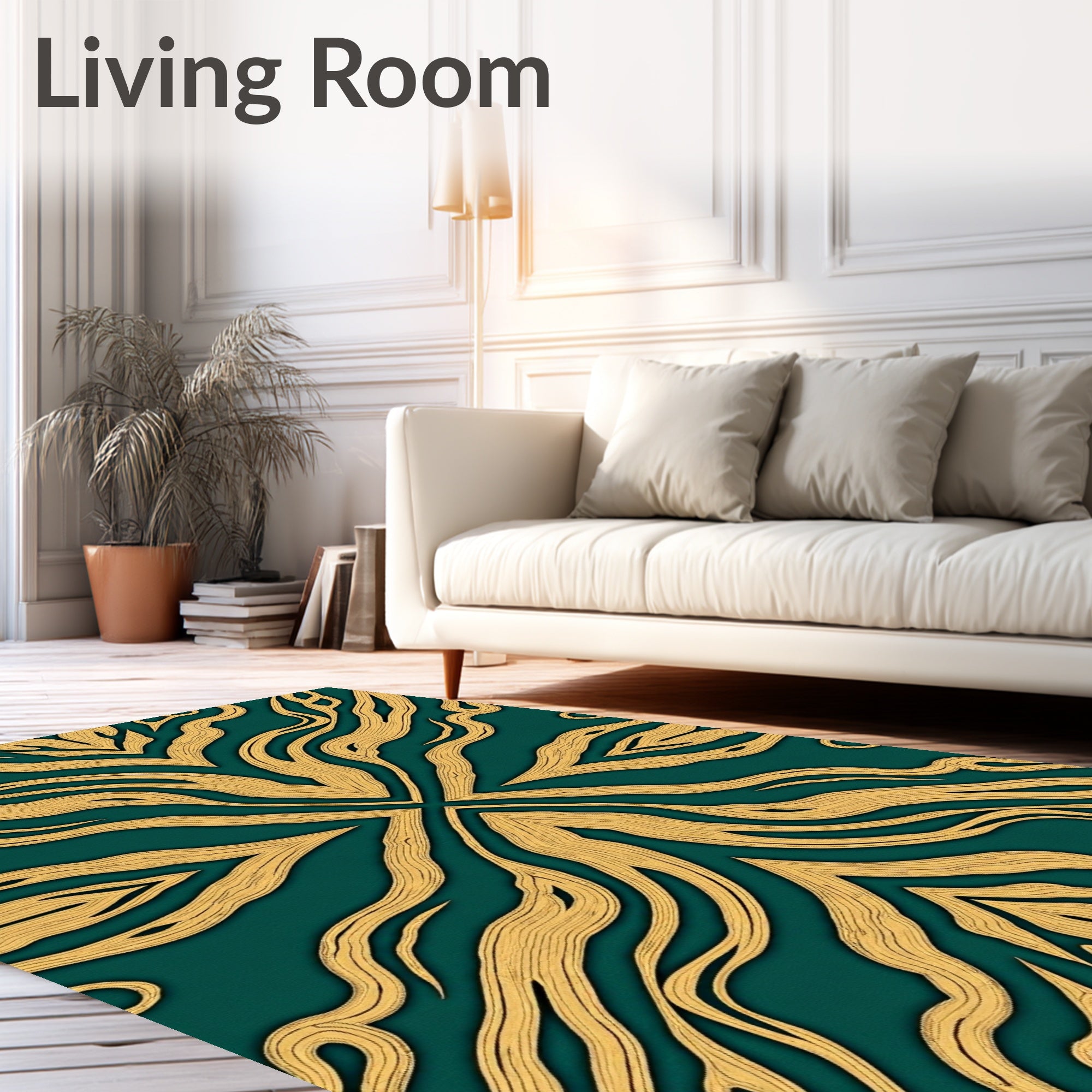 Ornate Teal Gold Abstract Pattern Rug