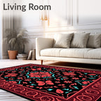 Rich Red Coral Floral Scroll Pattern Rug