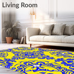 Ornate Royal Blue Floral Pattern Rug