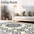 Grey Black Floral Round Pattern Rug