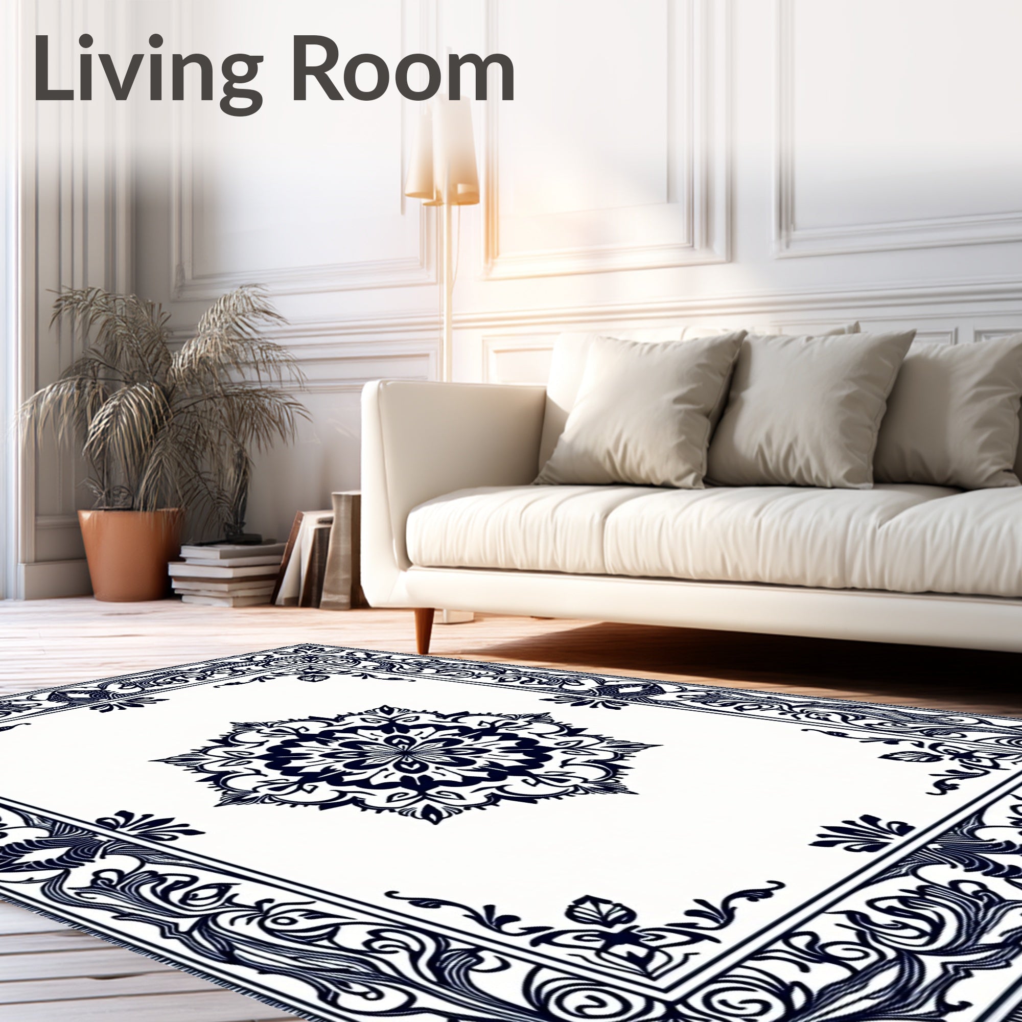 Ornate Floral Mandala Border Pattern Rug