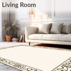 Elegant Brown Floral Scroll Border Design Rug