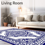 Classic Blue White Intricate Floral Design Rug