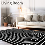 Geometric Maze Black And White Pattern Rug