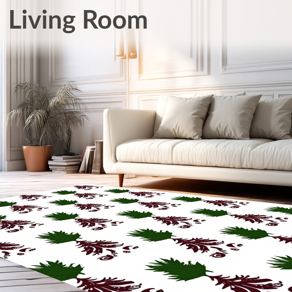 Emerald Green Woodland Tree Arrangement Rug