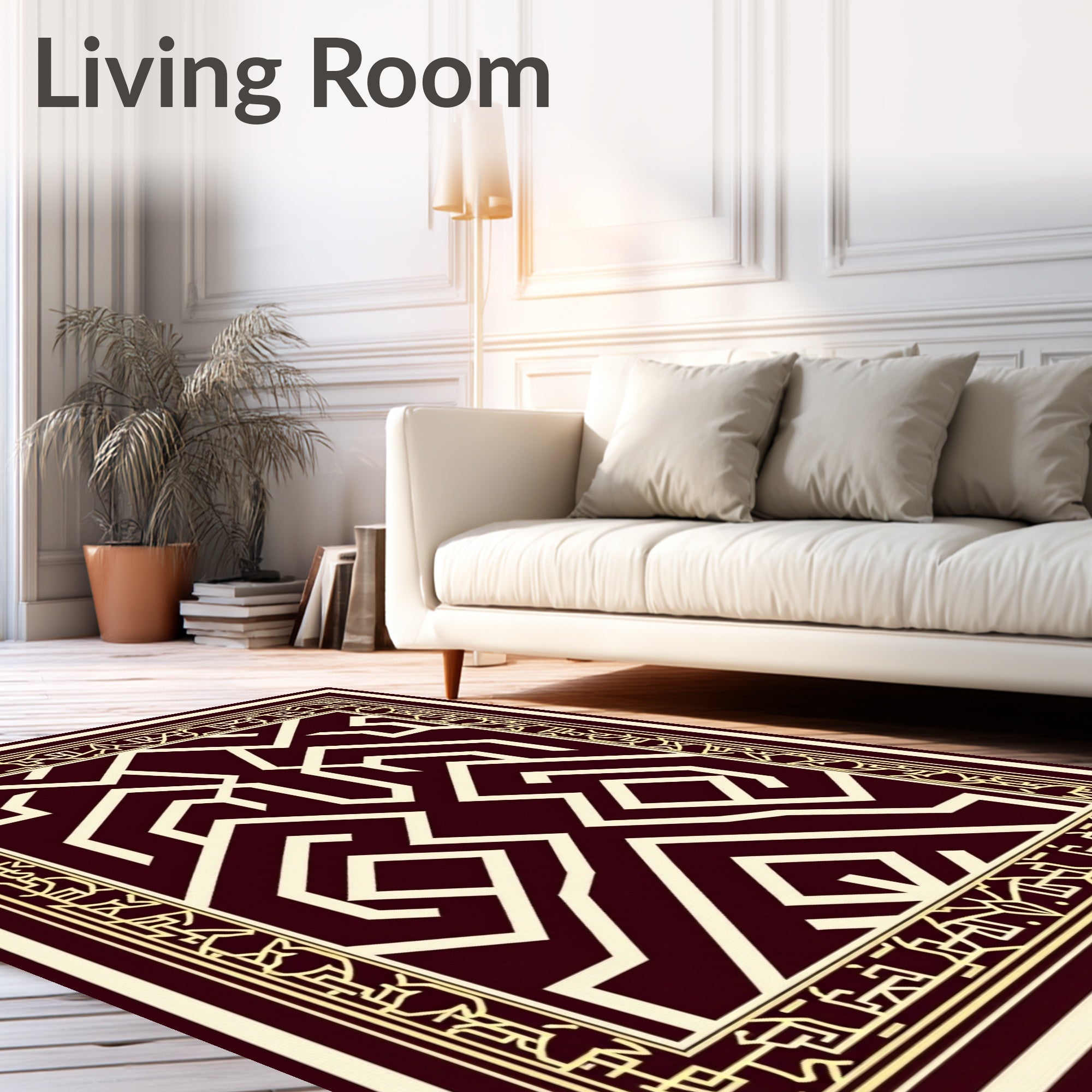Regal Burgundy Gold Geometric Design Rug