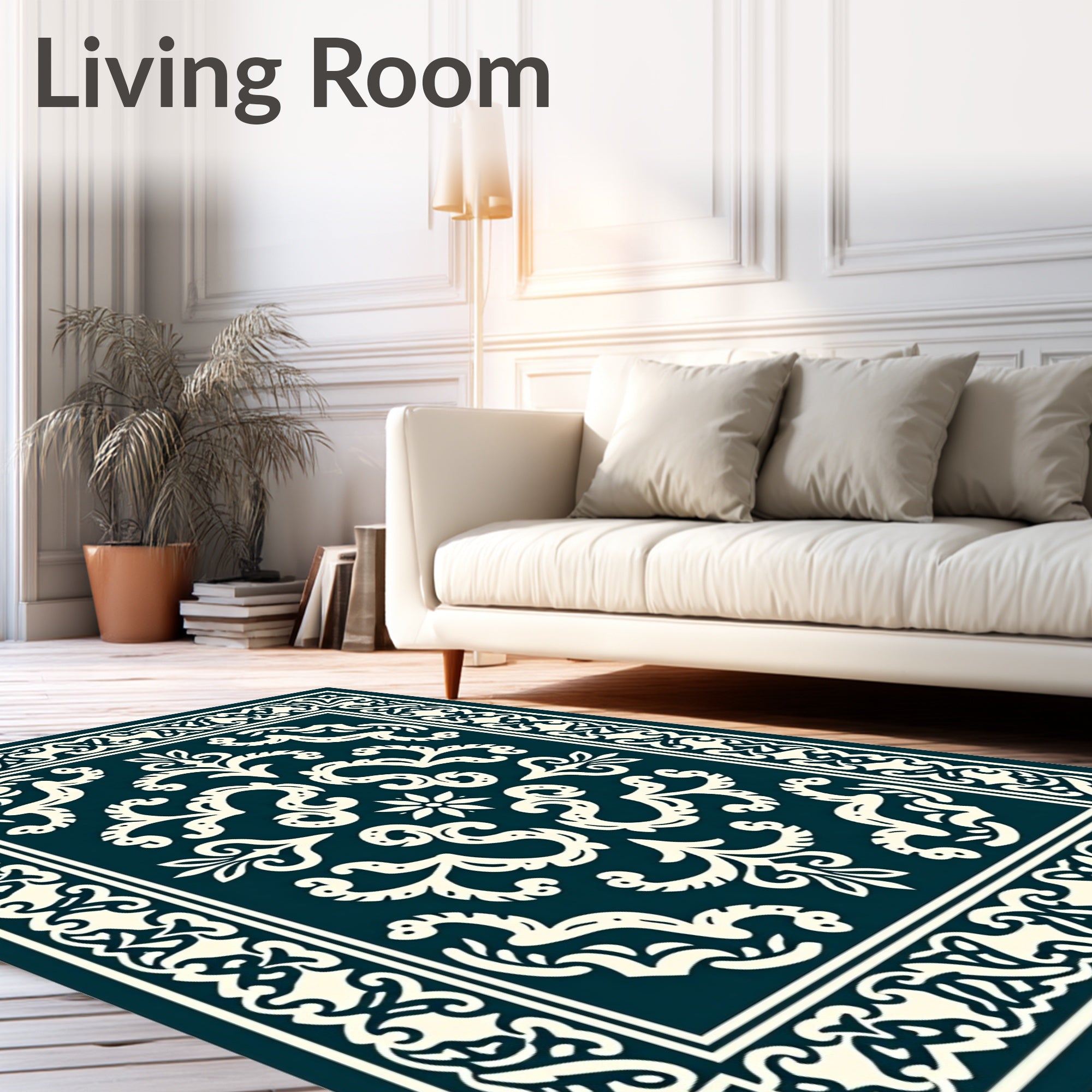 Damask Floral Crested Border Rug