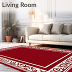 Ornate Scrollwork Crimson Frame Rug