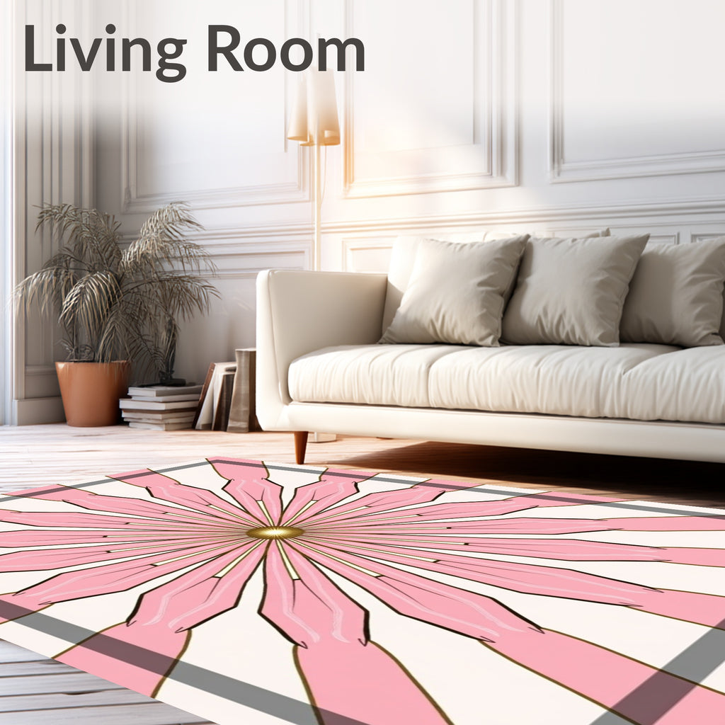 Pink Petal Sunburst Geometric Rug