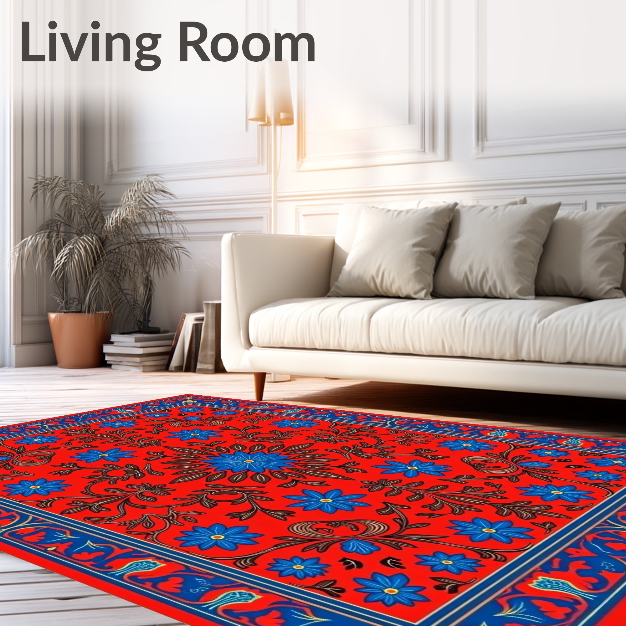 Red Floral Arabesque Patterned Rug