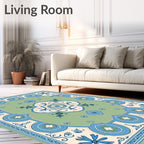 Ornate Floral Blue Cream Green Rug