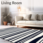 Abstract Navy And White Striped Pattern Rug