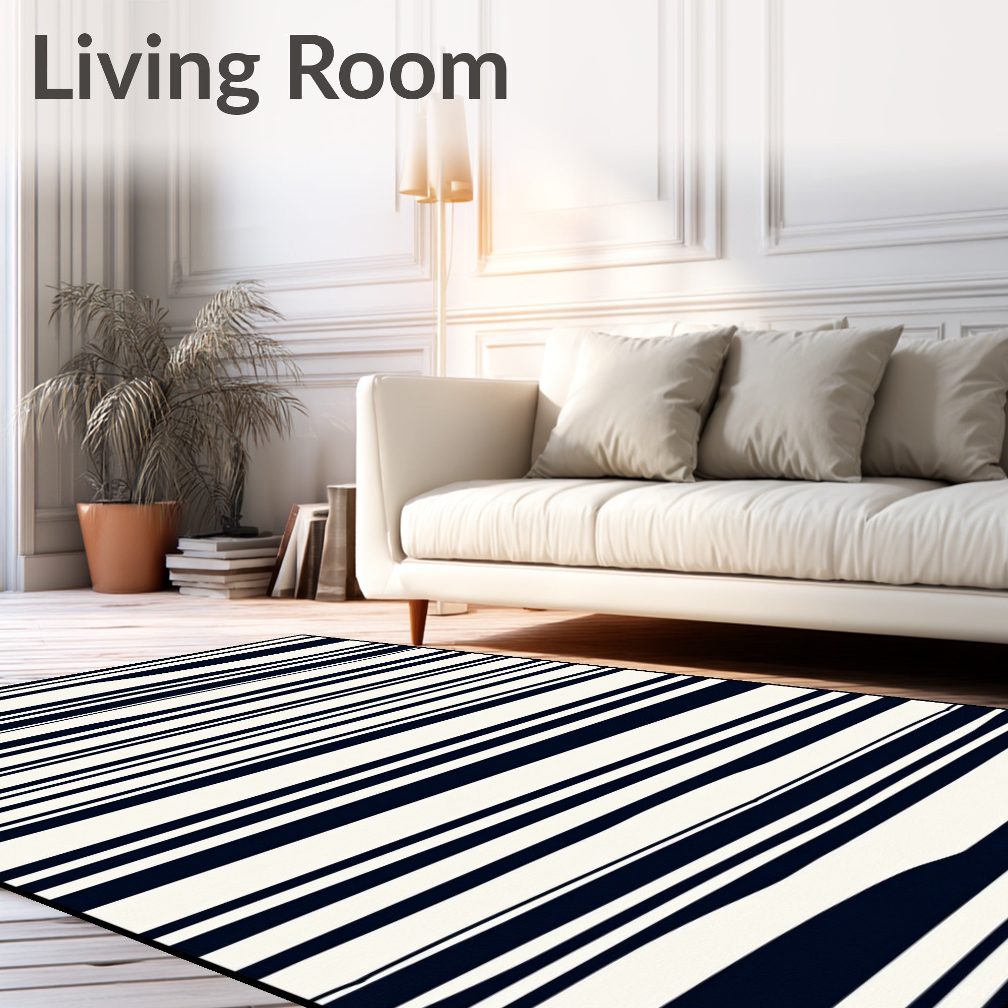 Abstract Navy And White Striped Pattern Rug