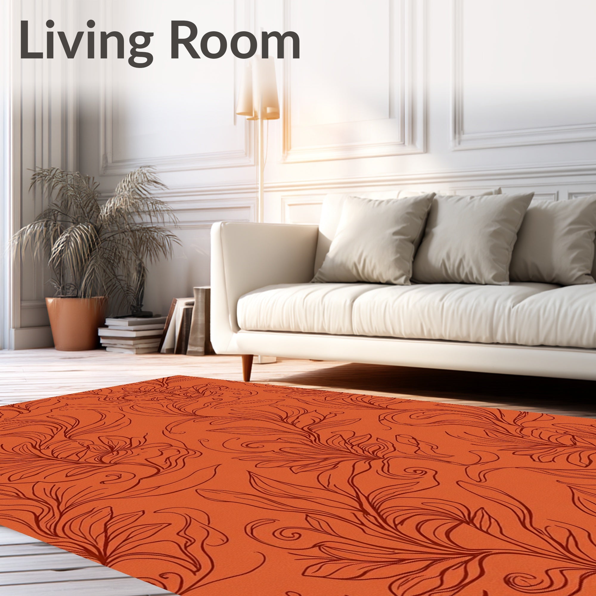 Orange Leaf Patterned Artistic Rug