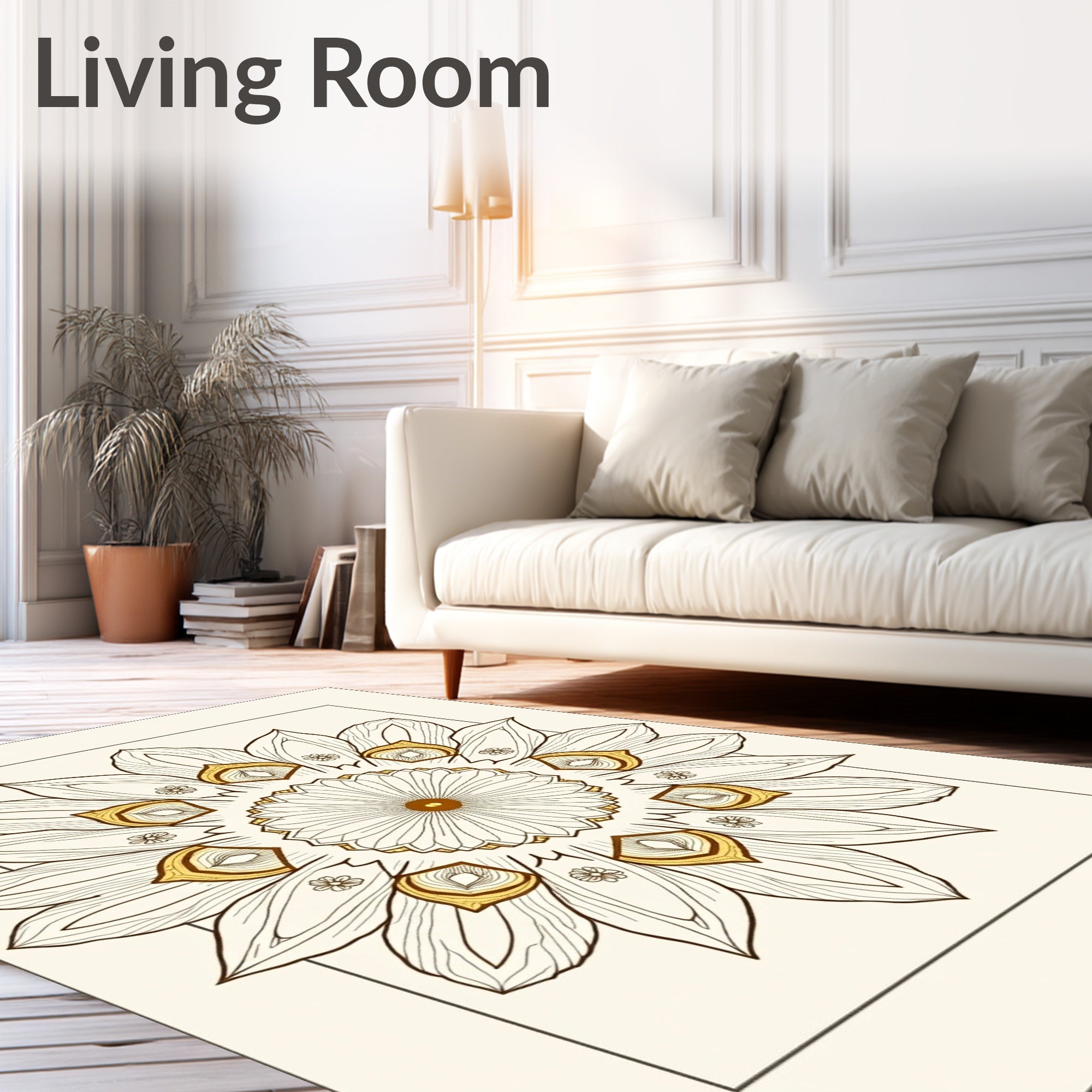 Mandala Floral Outline Abstract Pattern Rug