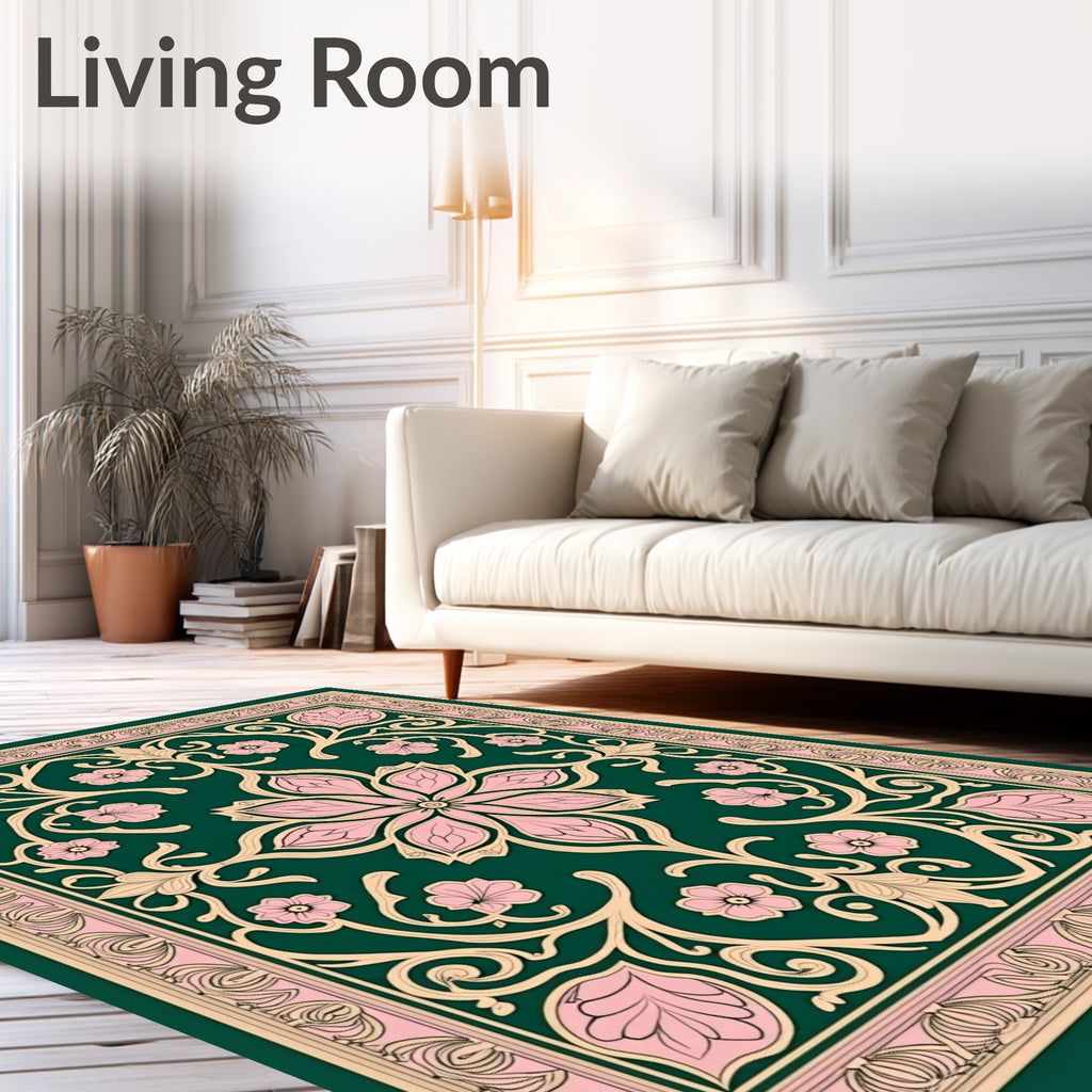 Elegant Floral Vine With Pink Accents Rug