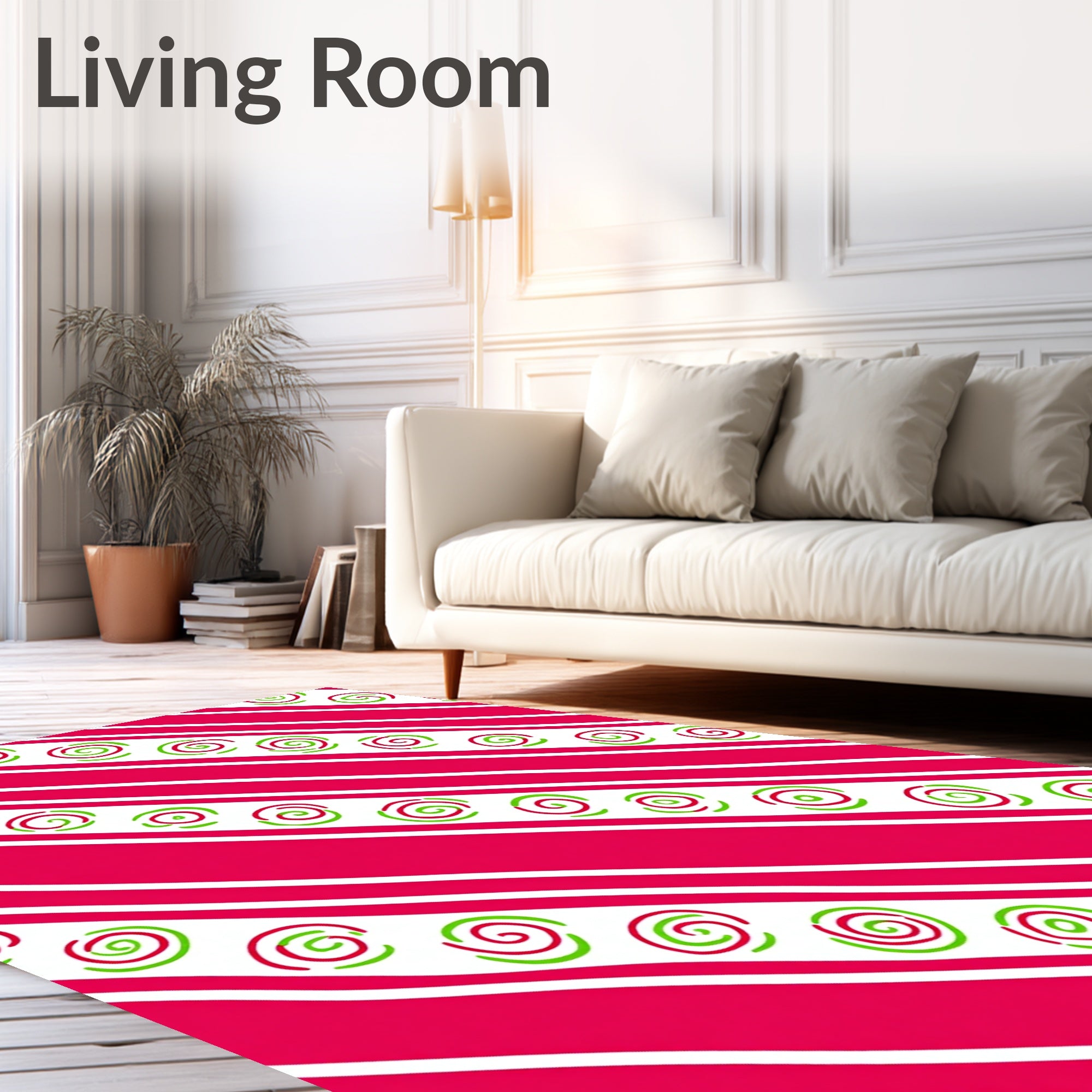 Red Green Swirl Diagonal Stripe Accent Rug
