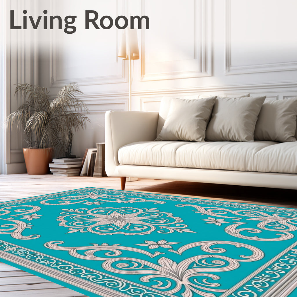 Classic Scrollwork Floral Teal Rug