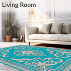 Classic Scrollwork Floral Teal Rug