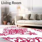 Crimson Ornate Filigree Corner Design Rug