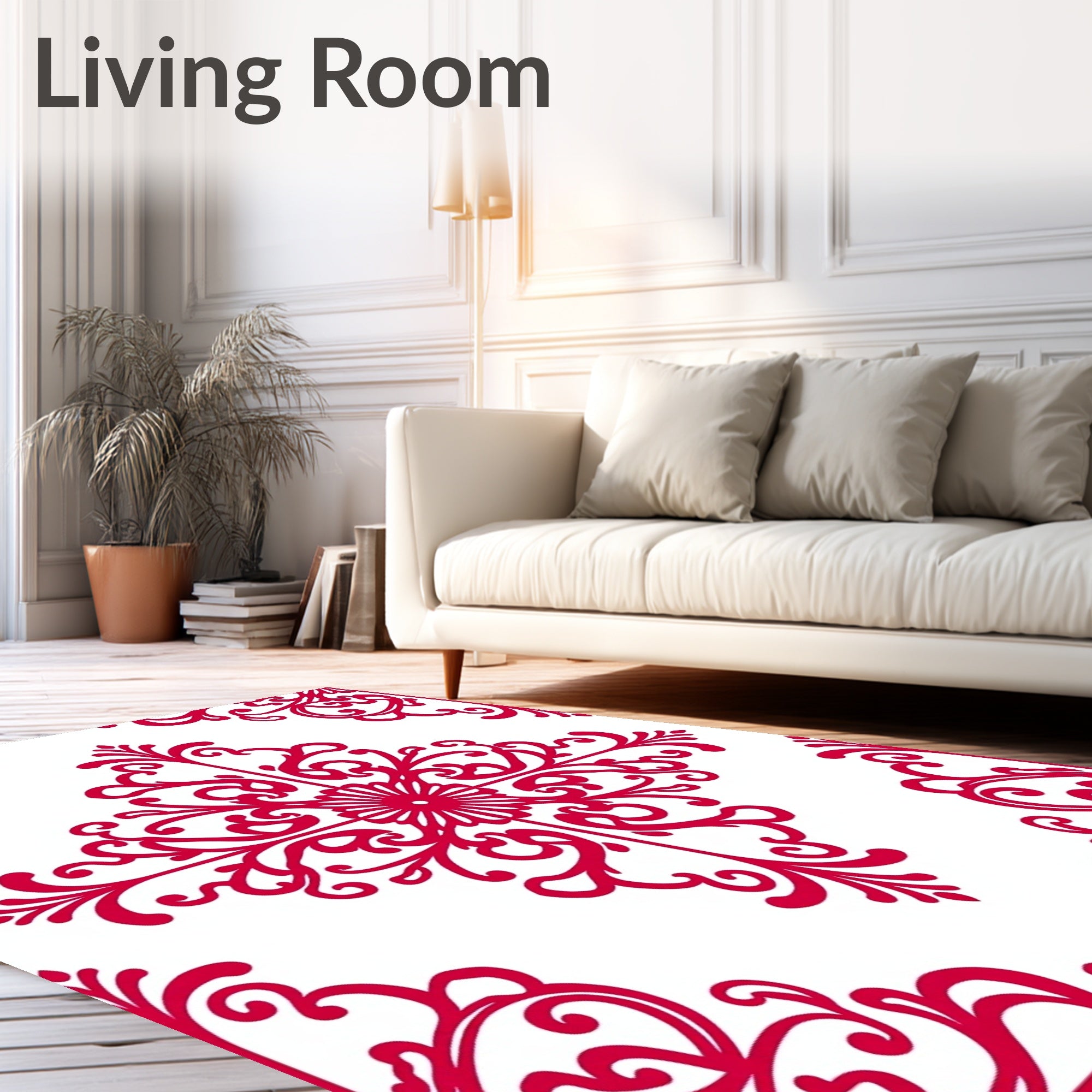 Crimson Ornate Filigree Corner Design Rug